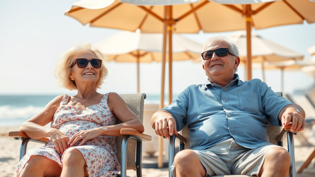 Un couple de retraités à la plage
