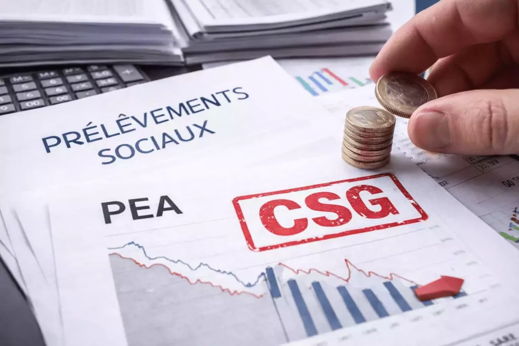 Illustration des prélèvements sociaux et de la CSG sur un PEA